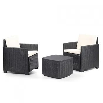 

Garden set square table and 2 armchairs with anthracite Trinacria Progarden cushions