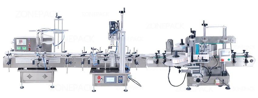 ZONEPACK Small Automatic Production Line Pneumatic Juice Gel Bottle Filling Capping And Flat Labeling Machine for Cosmetic