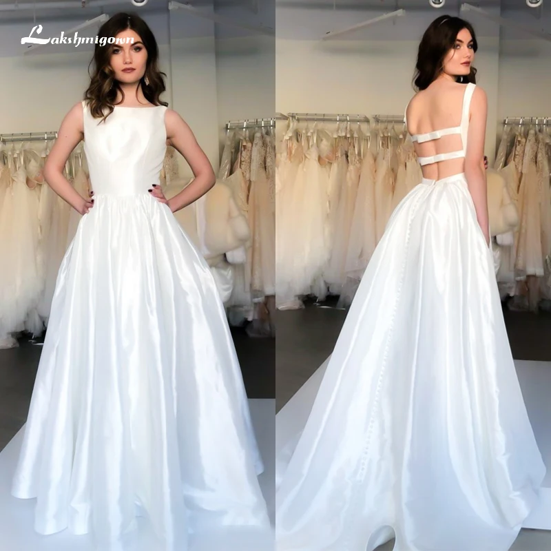 

Простое свадебное платье-трапеция с вырезом лодочкой и открытыми плечами, со шнуровкой, высокой талией, атласное свадебное платье, нарядные платья