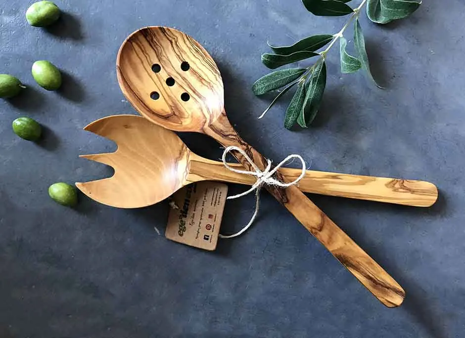 Набор для салата из оливкового дерева вилка ложка с отверстиями набор порций