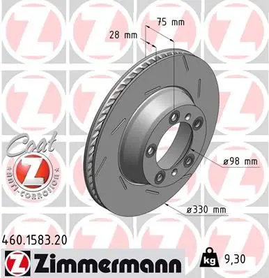 Диск тормозной PORSCHE RECHTS COAT Z ZIMMERMANN 460158320