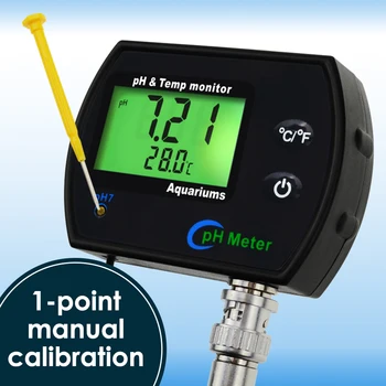 

2-in-1 PH & Temperature Meter 0.00~14.00pH Range Continuous Monitor Dual Display Manual Calibration Replaceable Electrode