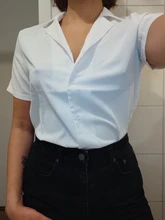 Blouse Women Shirt Tops Cardigan Short-Sleeve Office Loose Formal Yellow Casual Fashion
