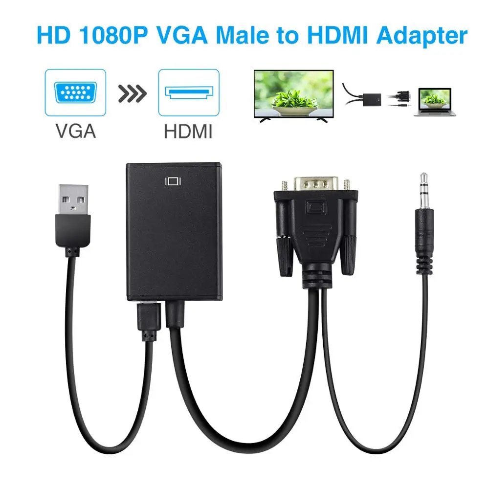 Переходник с VGA на HDMI папа 1080P|Адаптеры AC/DC| |