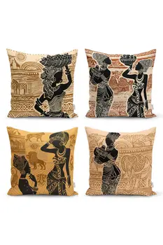 

Arab Girl Damask Pattern Printed Cushion Decorative 4 pieces Sofa Pillow Cover Case Car Home Decor Throw Cotton Linen