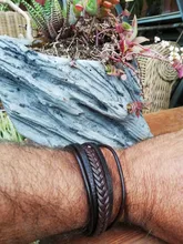 ZOSHI-pulsera trenzada de cuero genuino para hombre, brazalete hecho a mano de varias capas, de acero inoxidable, para regalo