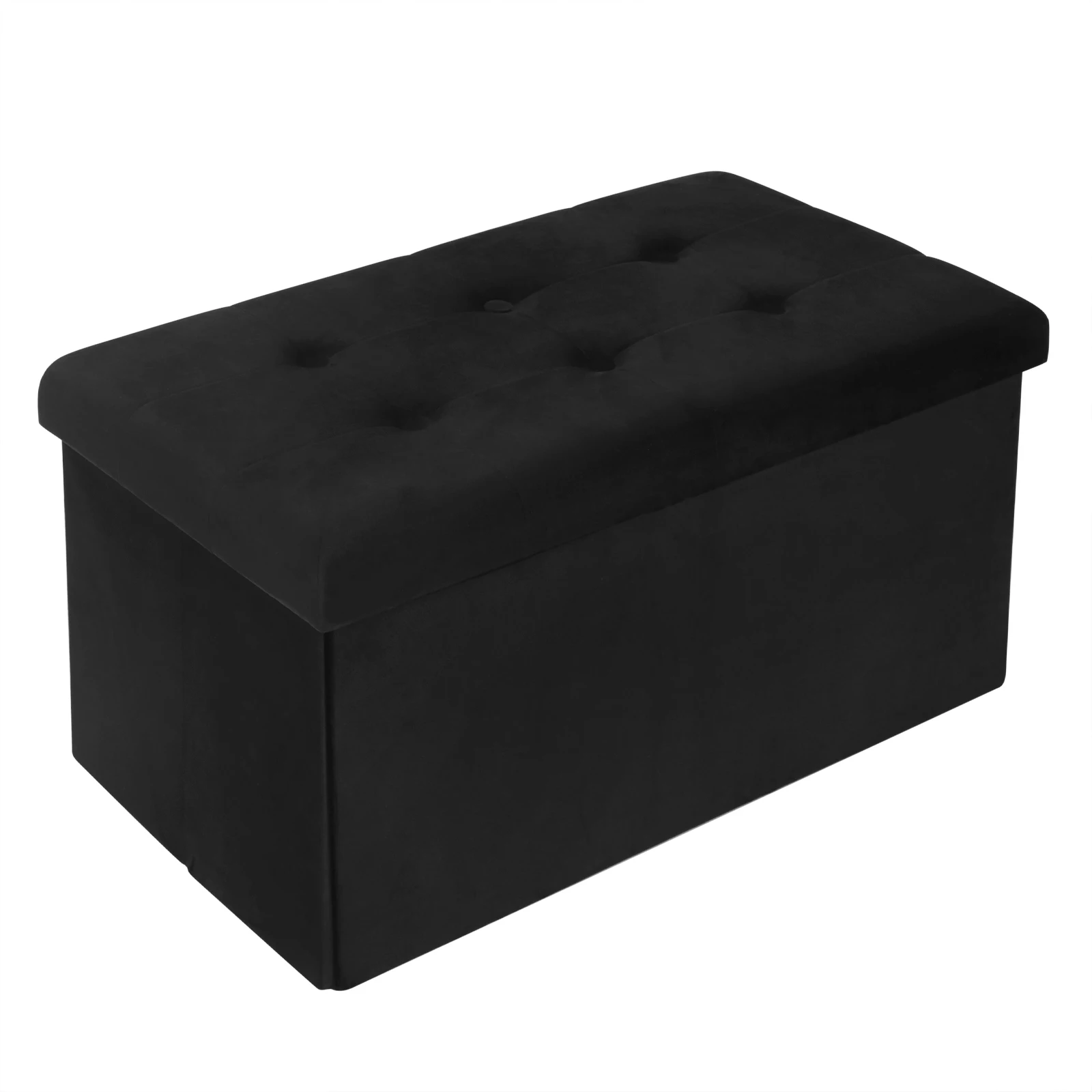 Panca Pieghevole In Velluto Blu-Grigio 76x38x38cm - Cubo Portaoggetti Con Coperchio, Poggiapiedi E Seduta