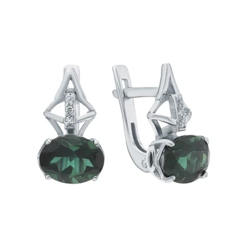 

Silver earrings with cubic zirconia and tourmaline imitation sunlight sample 925