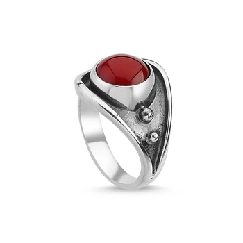 

Silver 925 Sterling Coral Stone Handwork Ring
