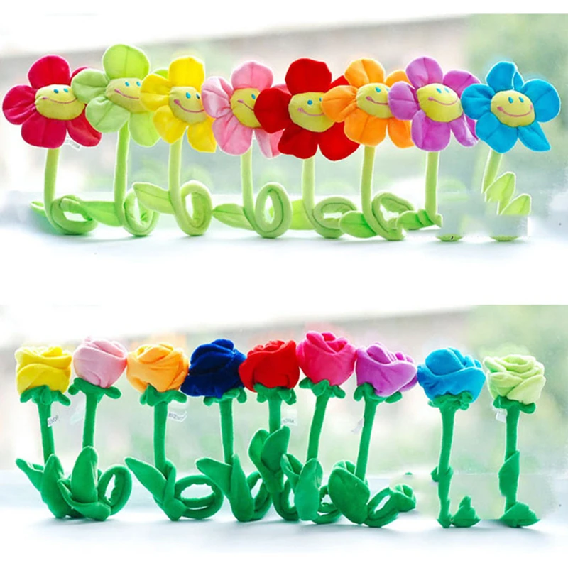Household Toys 10pcs Curtain Accessories Cute Smile Cartoon Sunflower Rose Plush