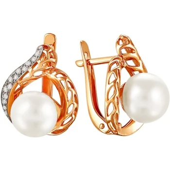 

Примаэксклюзив earrings with pearls and cubic zirconia in red gold