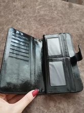 Cartera de cuero con cera de aceite para mujer, monedero de gran capacidad, con cremallera, bolso de mano largo, tarjetero, 2020