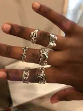 Sindlan-anillo gótico de plata para mujer, Set de 6 uds. De Anillos con diseño de corazón Punk, mariposa, Cupido, joyería femenina
