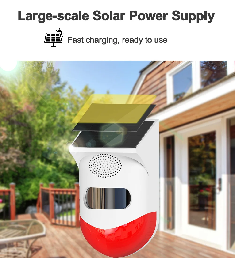 Solar Infrared Alarm Detector Sensor RF433 Remote Control Wireless Home Burglar Security Alarm Siren PIR Motion Sensor Detector wifi panic alarm