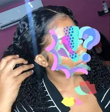 Peluca de cabello humano rizado de 13x4 para mujer, Frontal de encaje postizo, pelo negro brasileño predespuntado con Baay, Remy 150%