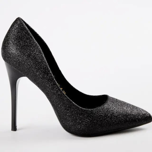 Women's shiny high-heeled pumps stiletto heel silver Black Pink wedding shoes Black (10 cm heel)