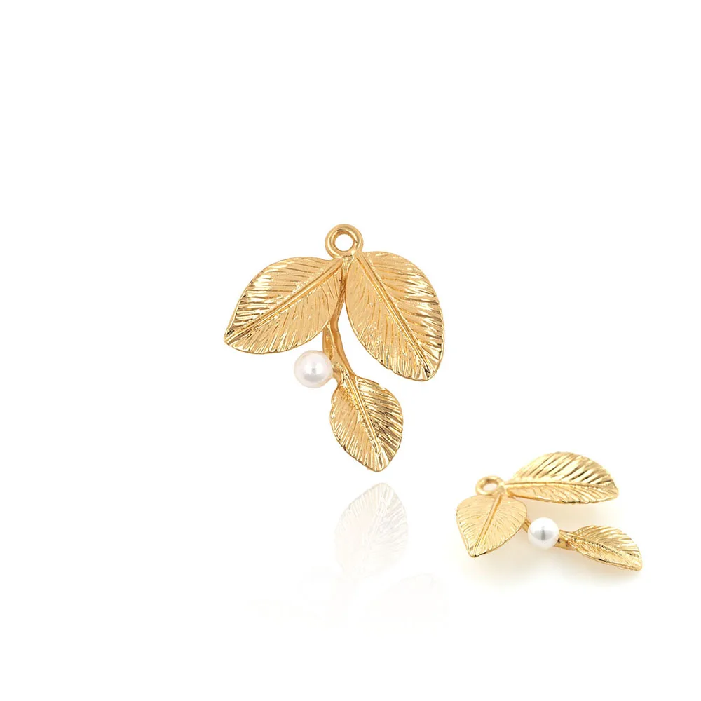 

10PCS Fashion Creative Branch Pendant, Personalized Gold Leaf Necklace, Pearl Bracelet, DIY Craft Accessories 27x22.6x4.8mm