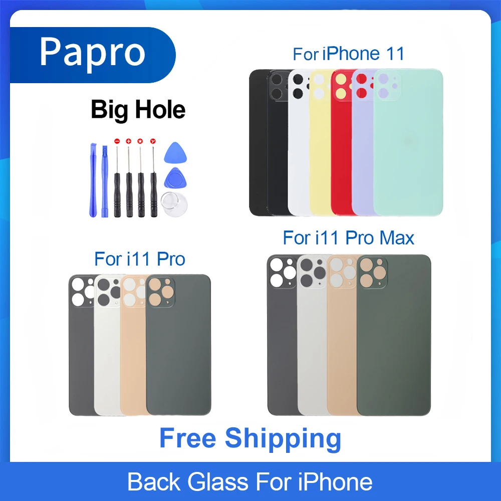 Grade AAA+ Big Hole Back Housing Battery Glass For iPhone 11 Rear Door Adhesive Replace Pro Max With Gift | Мобильные телефоны и