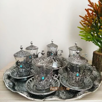 

Gray Color Tea Set For Six With Turquoisse Stones