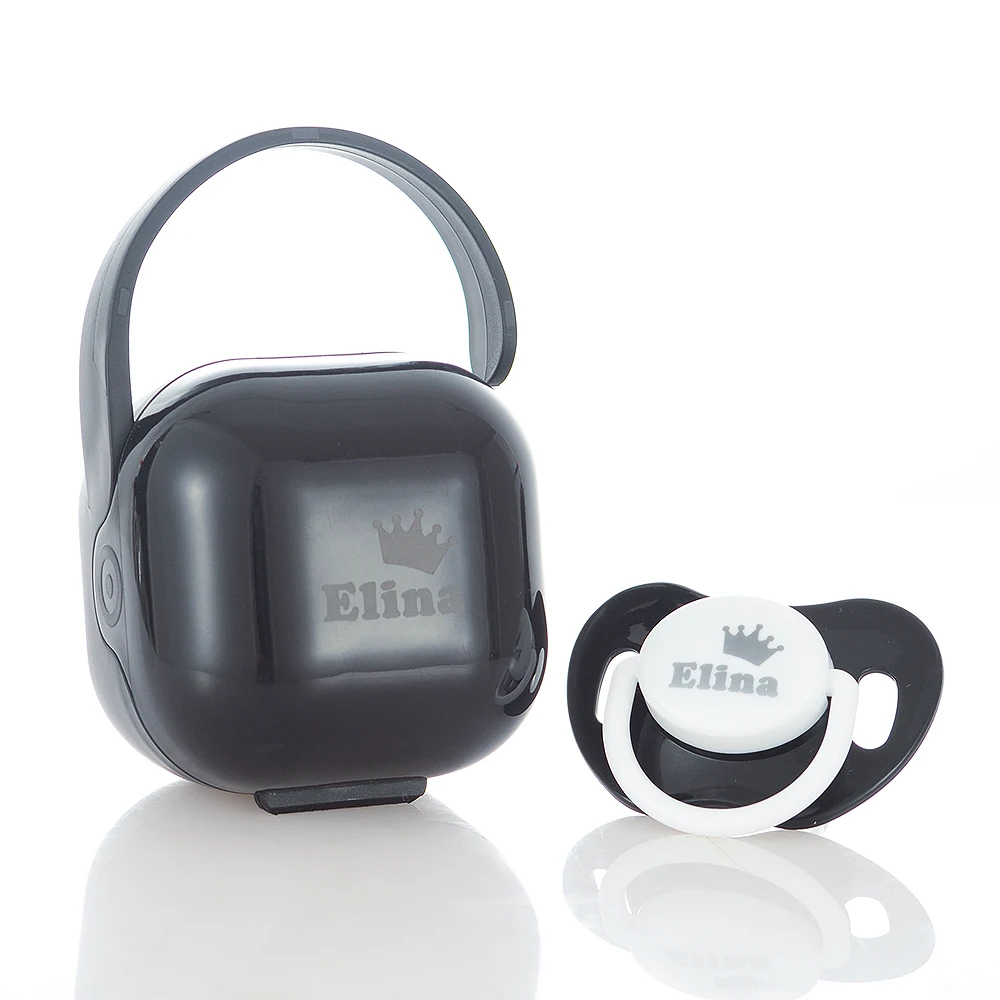 MIYOCAR personalized custom any name luxurious BPA free black white baby pacifier and pacifier storage box Nipple Storage PBS-G