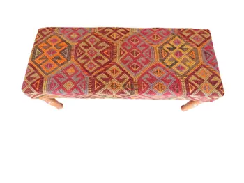 

English Jajim Rugs Bench, Rugs Bench With Upholstered Vintage