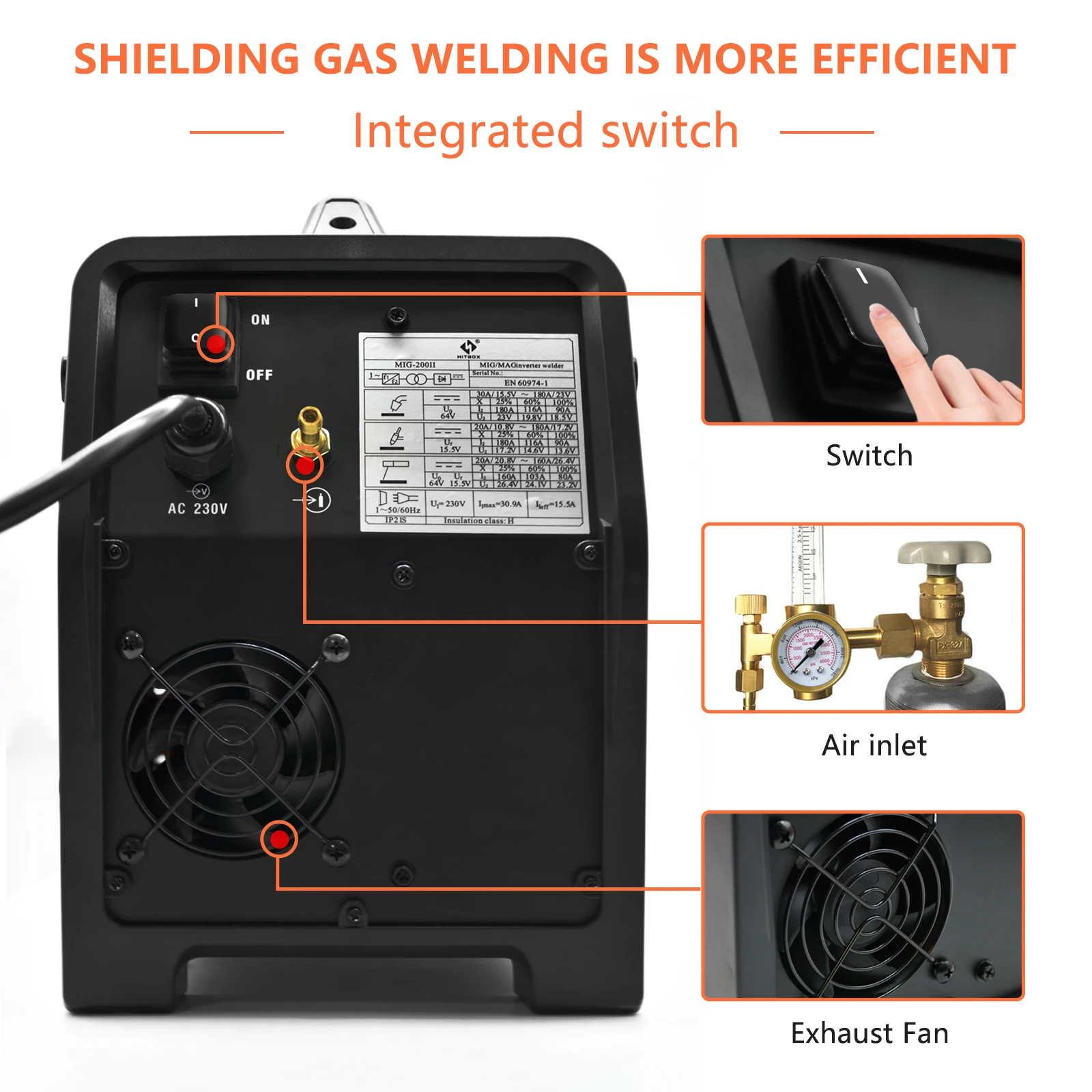 HITBOX MIG200II  MIG Welder Gasless Synergy Aluminum Stainless Steel Iron Steel Alumunim Welder 220V ARC TIG Functional DC Gas 4