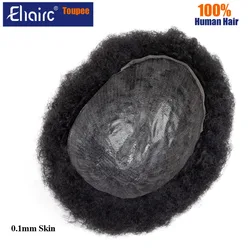 Toupee Men 0.1MM Durable Injection PU Toupee Afro Curly Toupee Men Wig For Black Man Hair System Unit Curly Male Hair Prosthesis