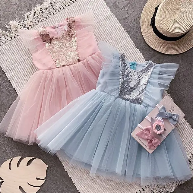 Hot sell Wholesale Girls Dress Sequins Mesh Children Clothes Dress