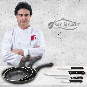 

Juego de sauce pans (16,20, 24 cm) in aluminum pressed with 4 kitchen knives SAN ignacio Premium