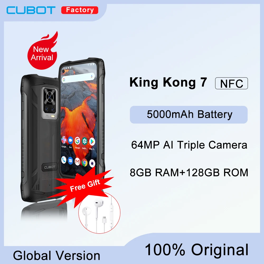 Cubot KingKong 7 Rugged Smartphone 6.36" FHD+ Waterproof IP68 & IP69K 5000mAh 8GB+128GB 64MP AI Triple Camera NFC Android 11 OTG ram computer