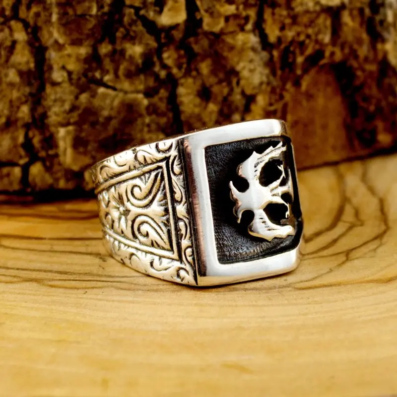 

925 Sterling Silver Double Headed Eagle Ring for Men