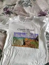 Claude Monet-Camiseta de manga corta con estampado informal con letras Harajuku para mujer, tops artísticos de talla grande, camisetas Vintage