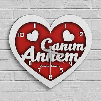 

Personalized Dear Mom Design Wooden Heart Wall Clock-4