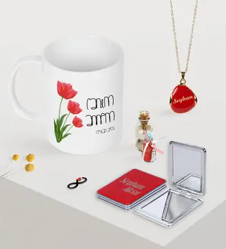 

Personalized Dear Mom Mug Mirror and Enamel Necklace Seti-11