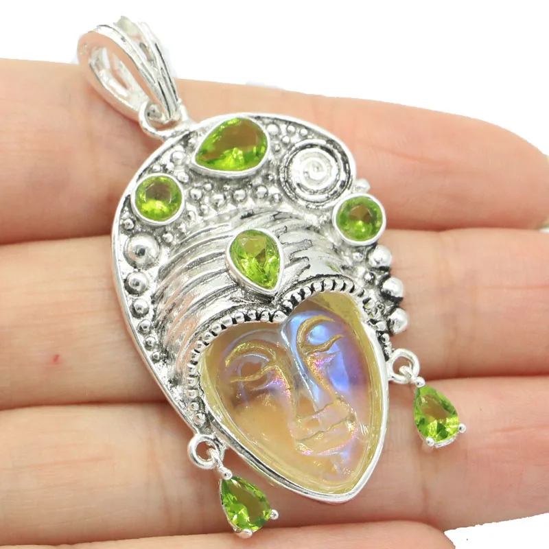 54x30mm Unique Goddess White Torquoise Face Ruby Tourmaline Peridot Amethyst Birthday Gift For Sister Silver Earrings Dating