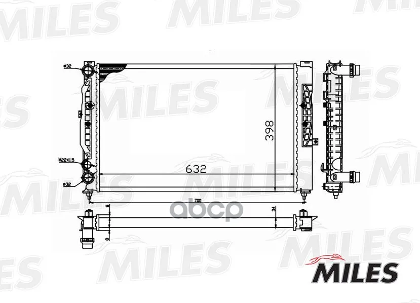Радиатор Vag A4/A6 / Passat 1.6-2.3/1.9td 95-07 Miles Acrm056 Miles арт. ACRM056