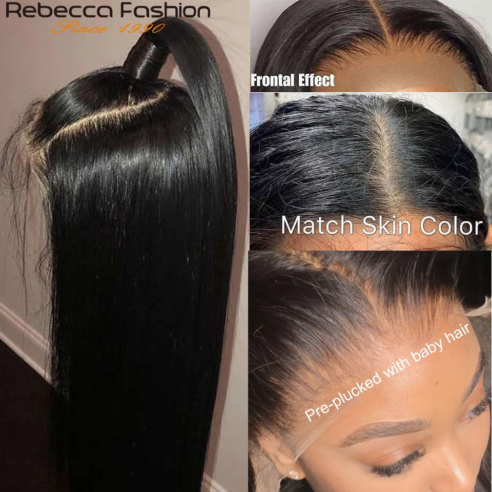 US $52.79 Rebecca 13x44x4360 Straight Full Lace Frontal Wig Pre Plucked Lace Closure Wigs Brazilian Straight Human Hair Lace Front Wigs