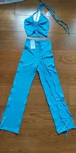 BIIKPIIK-Top corto cruzado con cuello Halter para mujer, pantalones a juego con cordón ajustable, conjunto Sexy de dos piezas ahuecado