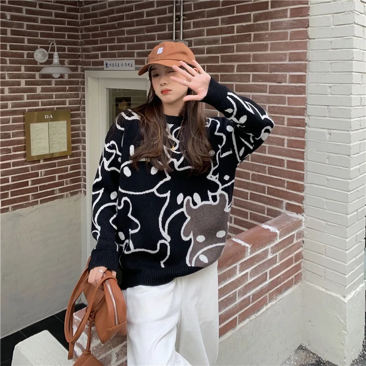 Женские свитера из коровьей кожи свитер femme chandails женские kobieta swetry pull свободные
