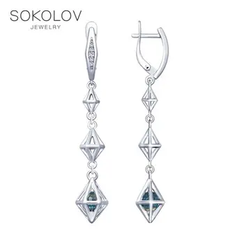 

SOKOLOV rings of silver with blue crystals and cubic zirconia Swarovski fashion jewelry 925 women's male, long drop earringswwith stoneswith stones, long earrings