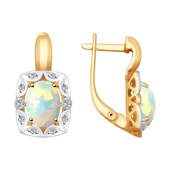 

Sokolov drop earrings with stones in gold with diamonds and Opals, fashion jewelry, 585, women's male, long earrings