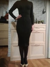 Dress Women Celebrity Bodycon Bandage Evening-Runway Long-Sleeve Midi Nude Black Winter