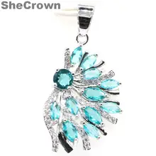 37x19 мм красивый созданный насыщенный Синий Аквамарин Белый CZ женская свадебная серебряная подвеска