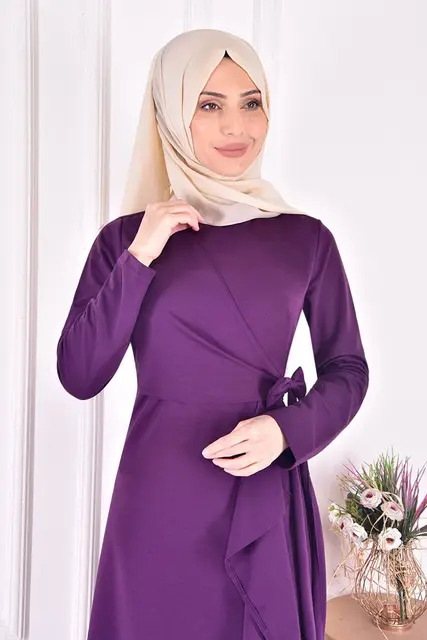 Hijab Dress with Ribbons and Belt Dubai Abaya Muslim Fashion Sets ...