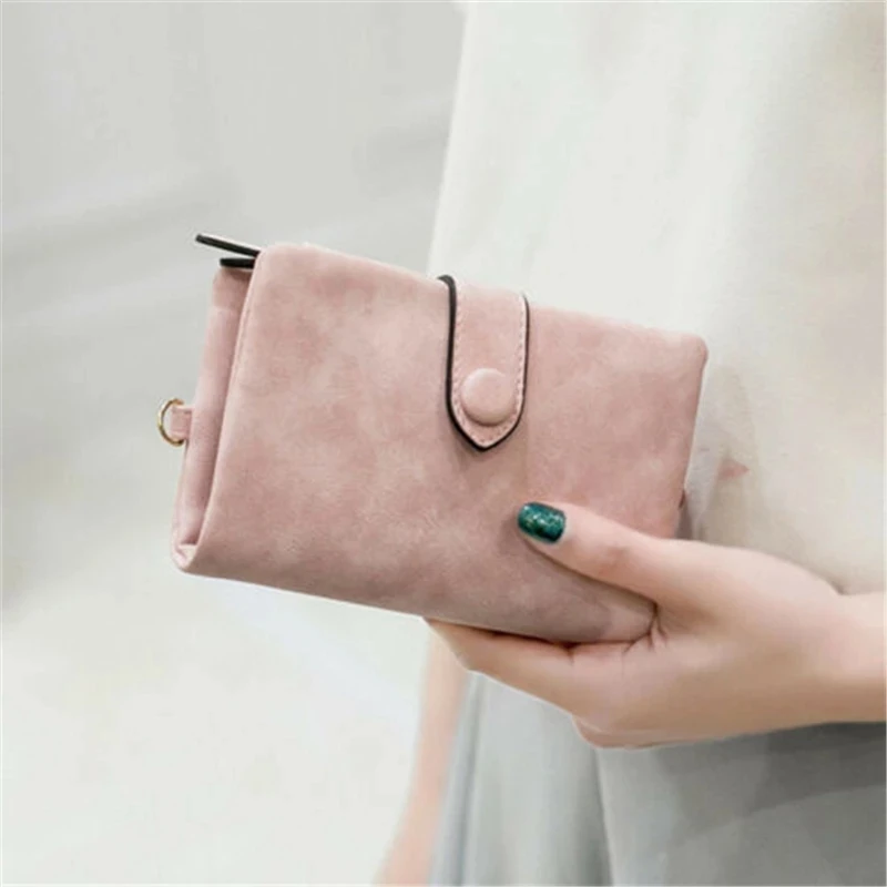 Women's Wallets and Purses PU Leather Short Tri-fold Multi-Card Buckle Wallet Small Solid Color Coin Card Holder |