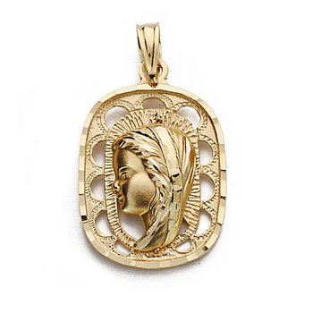 

Medal pendant 18k gold Virgin Girl 23mm. Center openwork rectangular border
