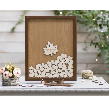 

custom maple leave shadow box hearts Guestbook ideas alternative wooden name date wedding guest book frame drop box memory box