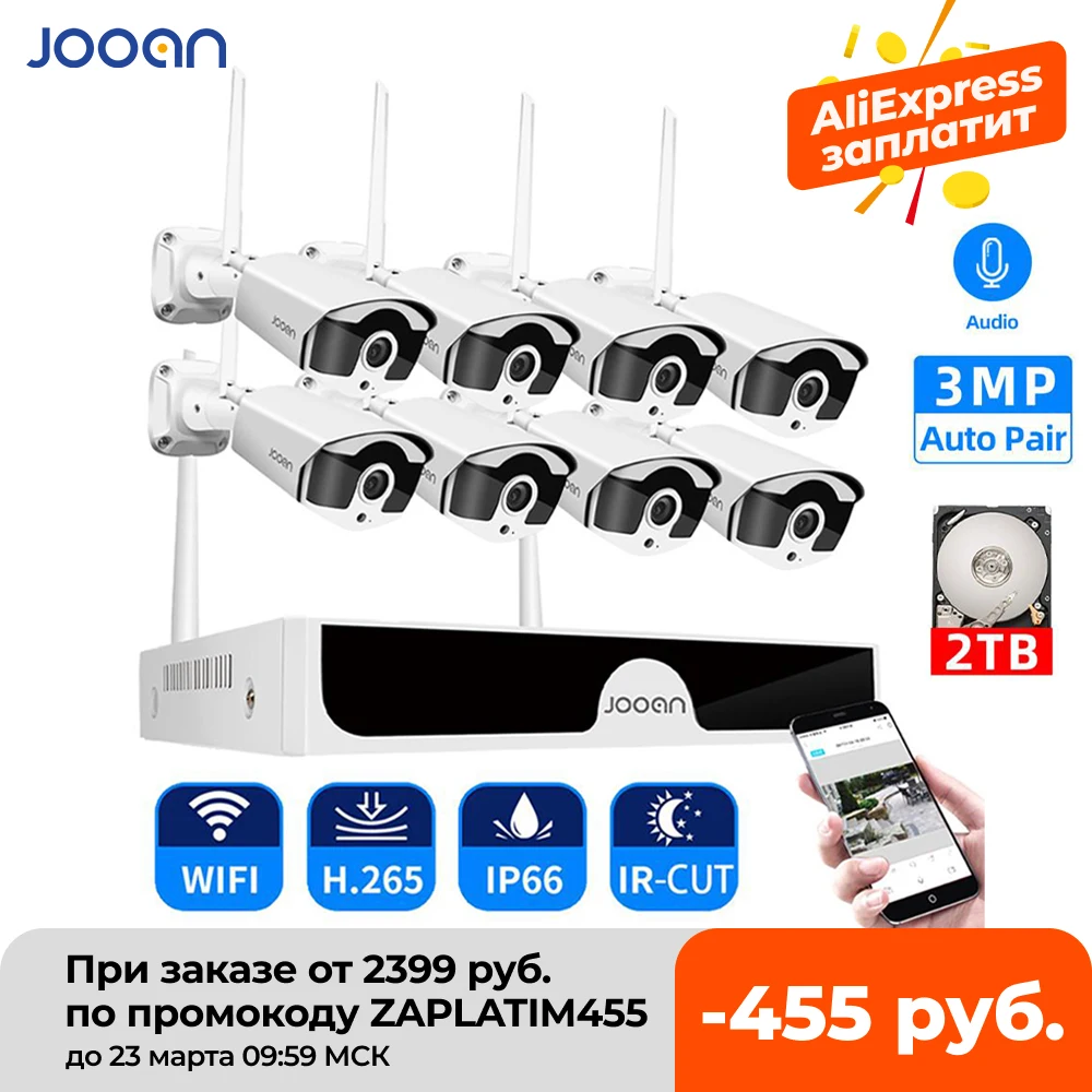 8CH NVR Wireless CCTV System Recorder 1T 2T 3MP IR-CUT Outdoor IP Camera Set Security System Audio Video Surveillance Kit H.265