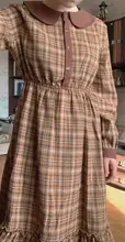 Plaid Dress Peter-Pan-Collar Long-Sleeve Autumn-Style Mori-Girl Cute Kawaii Fashion Lady