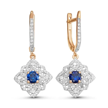 

Gold earrings 585 with stones: Sapphire, fianit, women's earrings, female, fashion jewelry, natural stones.